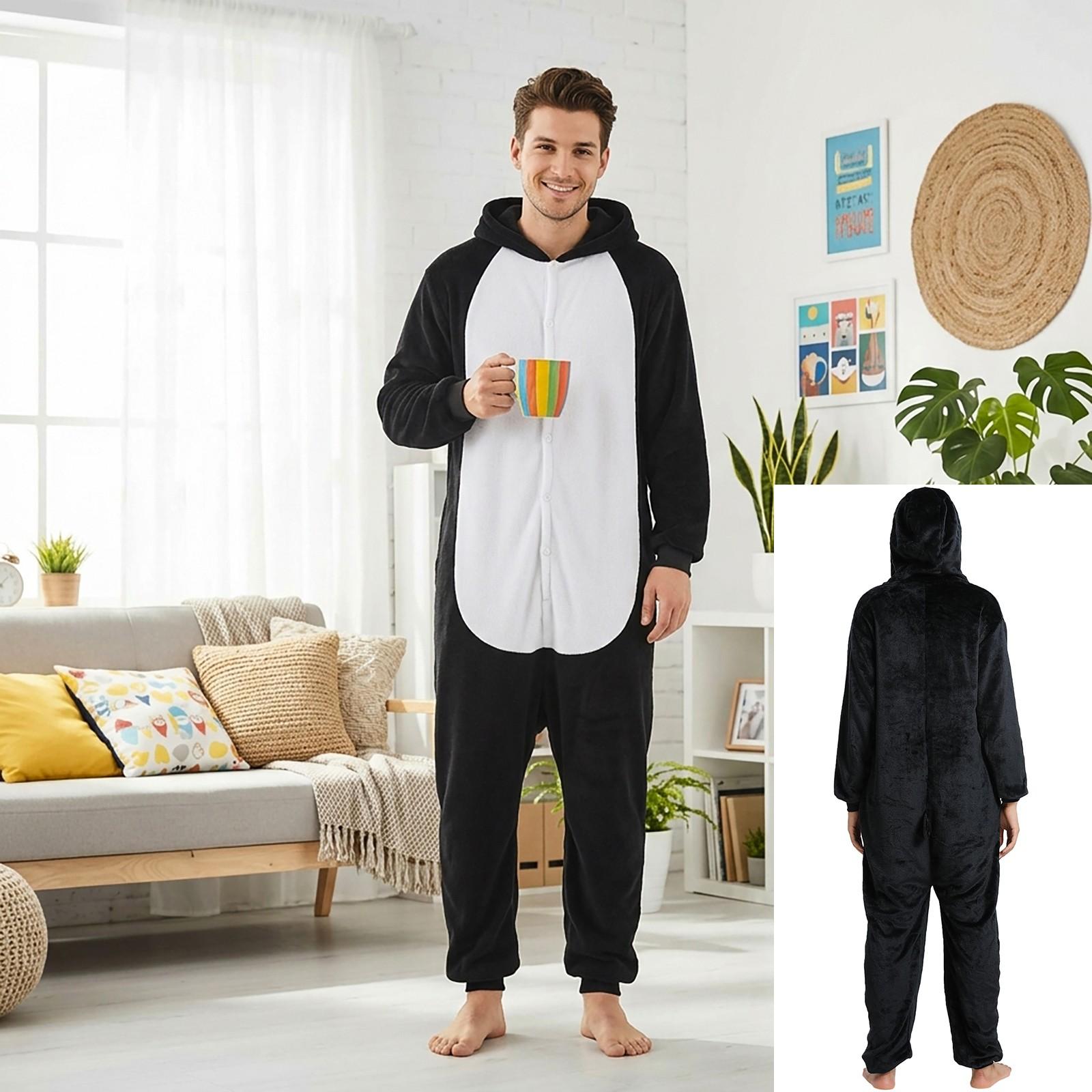 Penguin Wearable Hooded Blanket Onesie, Cozy Fleece Throw for Adults, Perfect for Halloween, Football Games, Graduation Parties