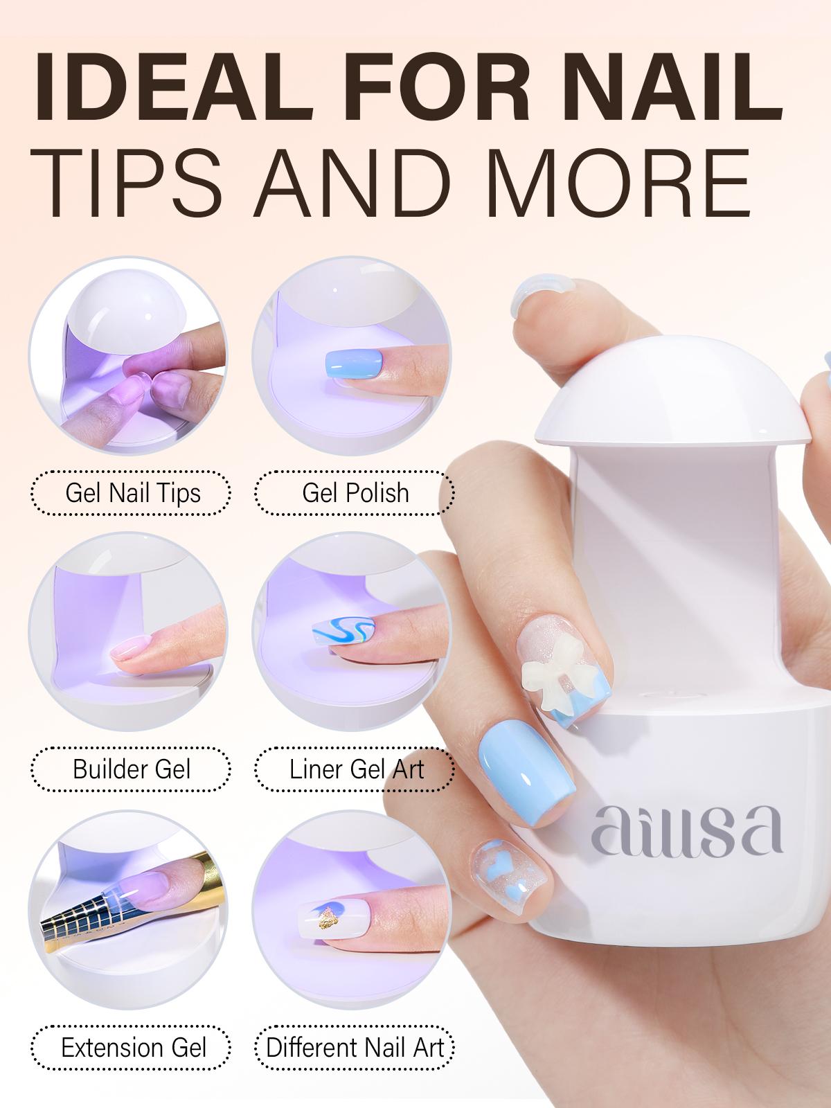Aillsa Medium Square French Tip Nails Set - 180pcs Soft Gel Nail Tips in 15 sizes, Mini UV Lamp, Base and Top coat, Acrylic Fake Nails Gift For Women nail glue
