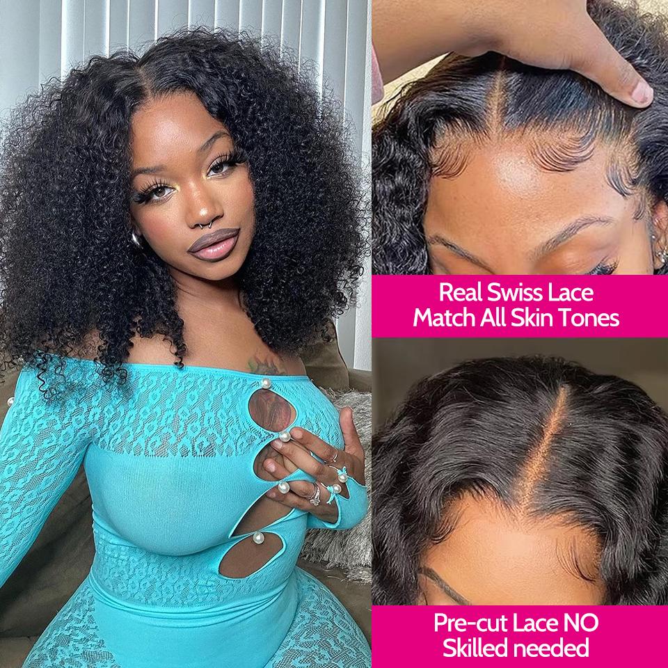 [NEW IN] Yawawe HAIR Clearance Wear And Go Glueless Wigs Bleached Tiny Knots Pre Cut transparent Lace Afro Curly Lace Front  Human Hair Wigs