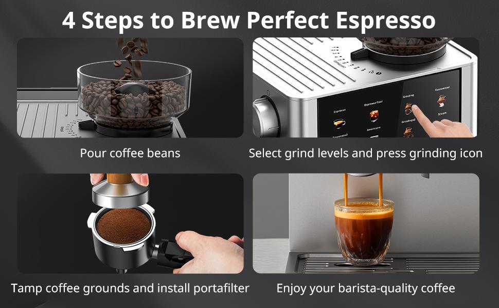AIRMSEN Espresso Coffee Machine with Grinder,20 Bar,Household Stainless Steel, Professional Espresso Maker with Removable Water Tank,Milk Frother BCM2316