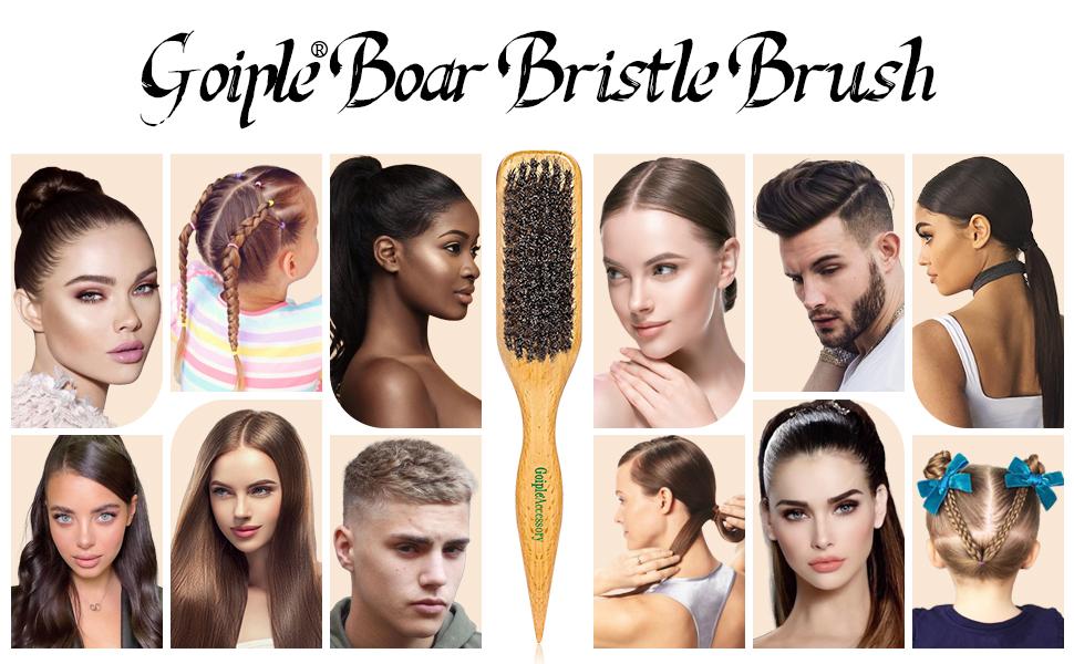 Goiple Boar Bristle Hair Brush for Sleek Ponytail Bun & Smoothing Baby Hairs - Soft Medium Brush for Men & Women, Wooden Design