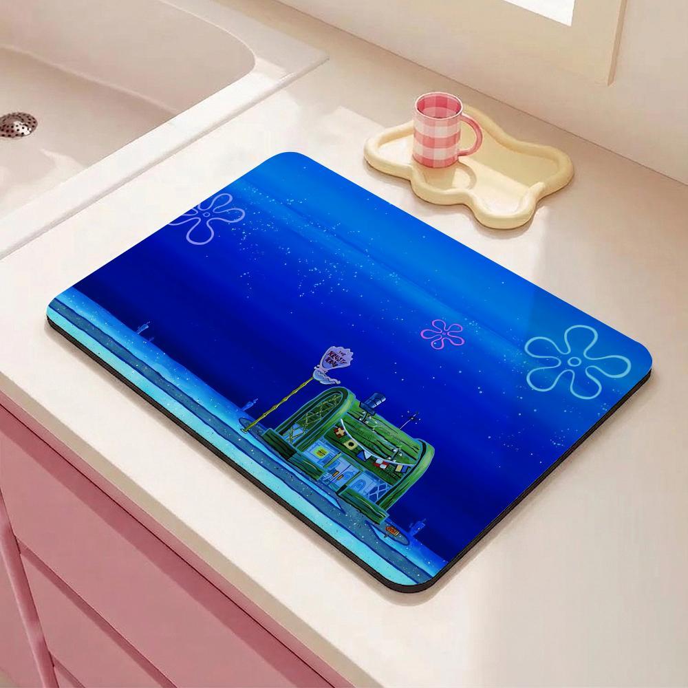 Funny S-SSpongeBob SquarePantsS Floor Mat Eco Friendly Diatomite Antibacterial Odor Resistant Floor Mat Super Absorbent Quick Drying Non Slip Washable Bath Rug for Kitchen Bathroom Shower Home Decor
