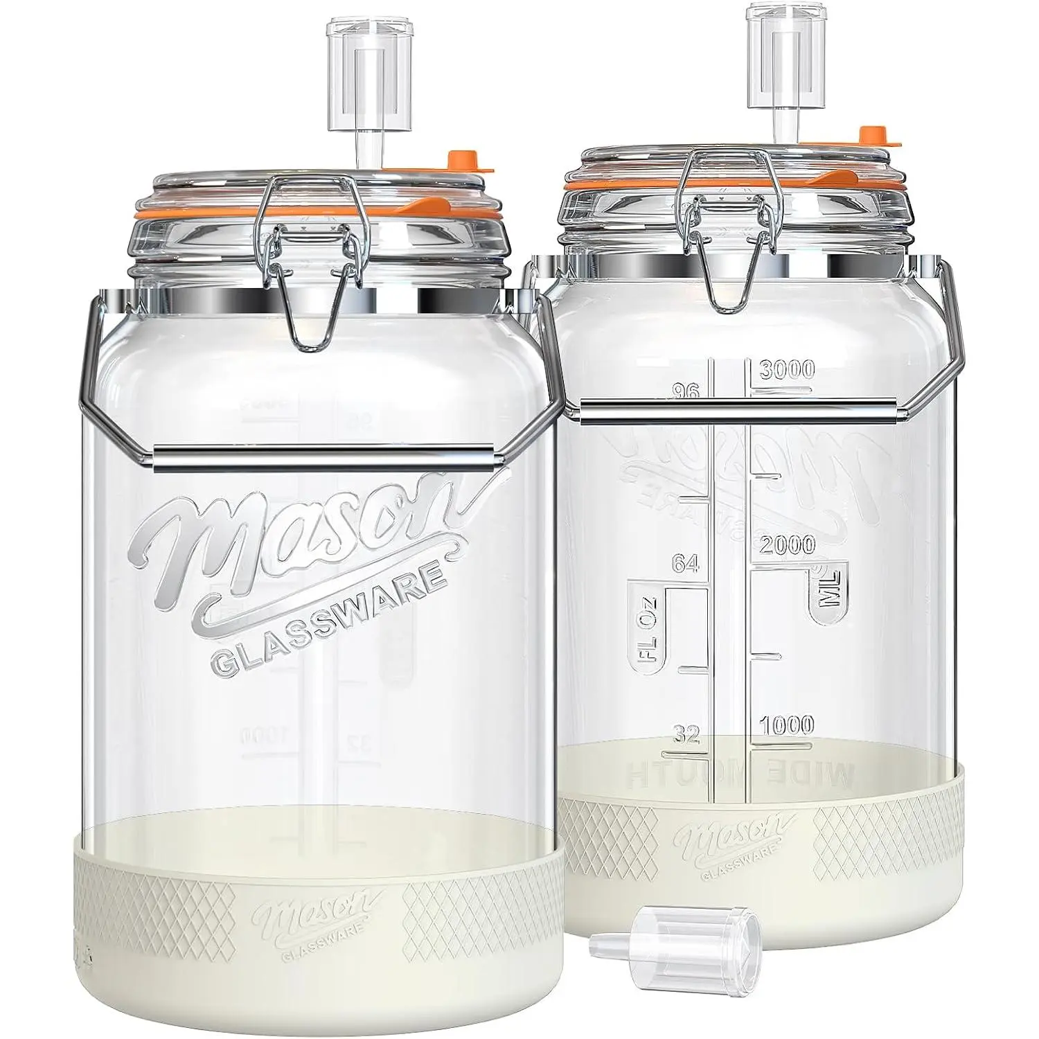 Upgrade 1 Gallon Fermentation Jars with Airlocks - Wide Mouth Glass Jars with Airtight Lid for Sauerkraut  Sourdough Starter Pickle, Fermenting Jar with Handle & Non-Slip  Base, 2 Pack