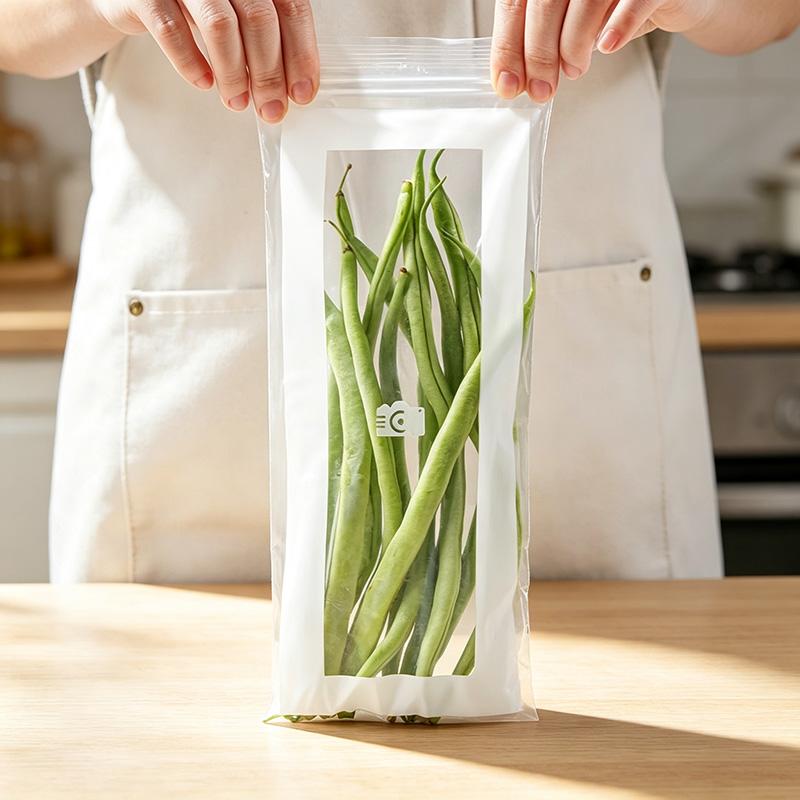 50pcs Grade PE Plastic Long Strip Storage Bags with Snap Buttons - Airtight Seal Kitchen Preserving Containers, Disposable Durable Transparent, Space-Saving for Refrigerator Fruits, Meat