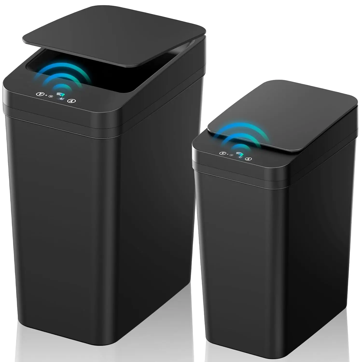 Smart Sensor Trash Can Touchless 3 Sensors Hand Knee Kick Induction 0.1s Quick Open Waterproof Odor Sealed Soft Close Auto 5s Close Garbage Bin One Piece Seamless Barrel For Bathroom Kitchen Bedroom Office Black