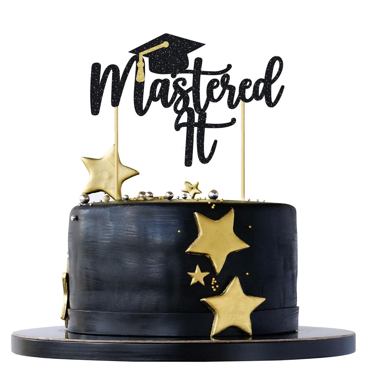 1pc Black Glitter Mastered It Cake Topper College Grad Congratulations MBA Graduation Party Decorations Supplies