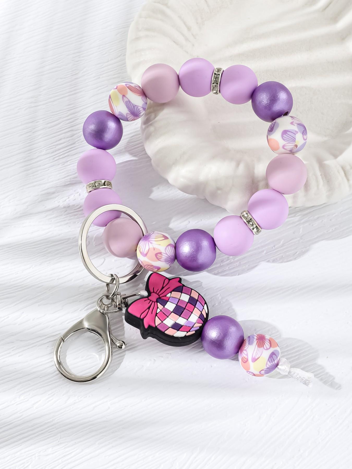 Cowboy Hat Disco Ball Beaded Keychain, Bow Checkered Silicone Wristlet, Y2K Style Bag Charm, Handmade Anti-Lost Keychain