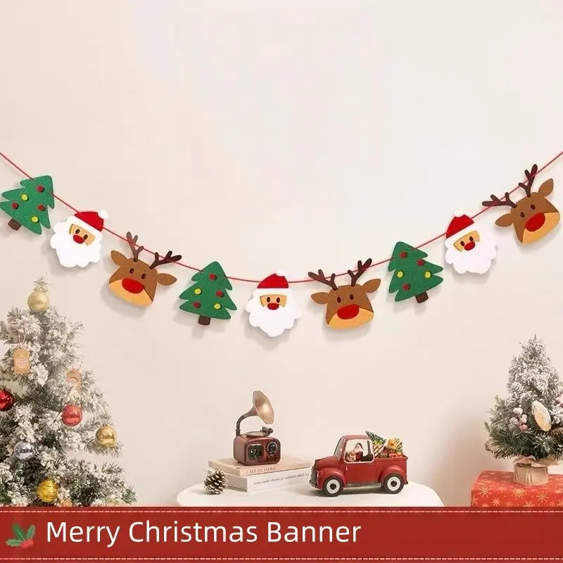 Christmas Reindeer Santa Tree Felt Banner, Durable and Reusable, Perfect for Holiday Decorations, Ideal for Home and Garden Settings