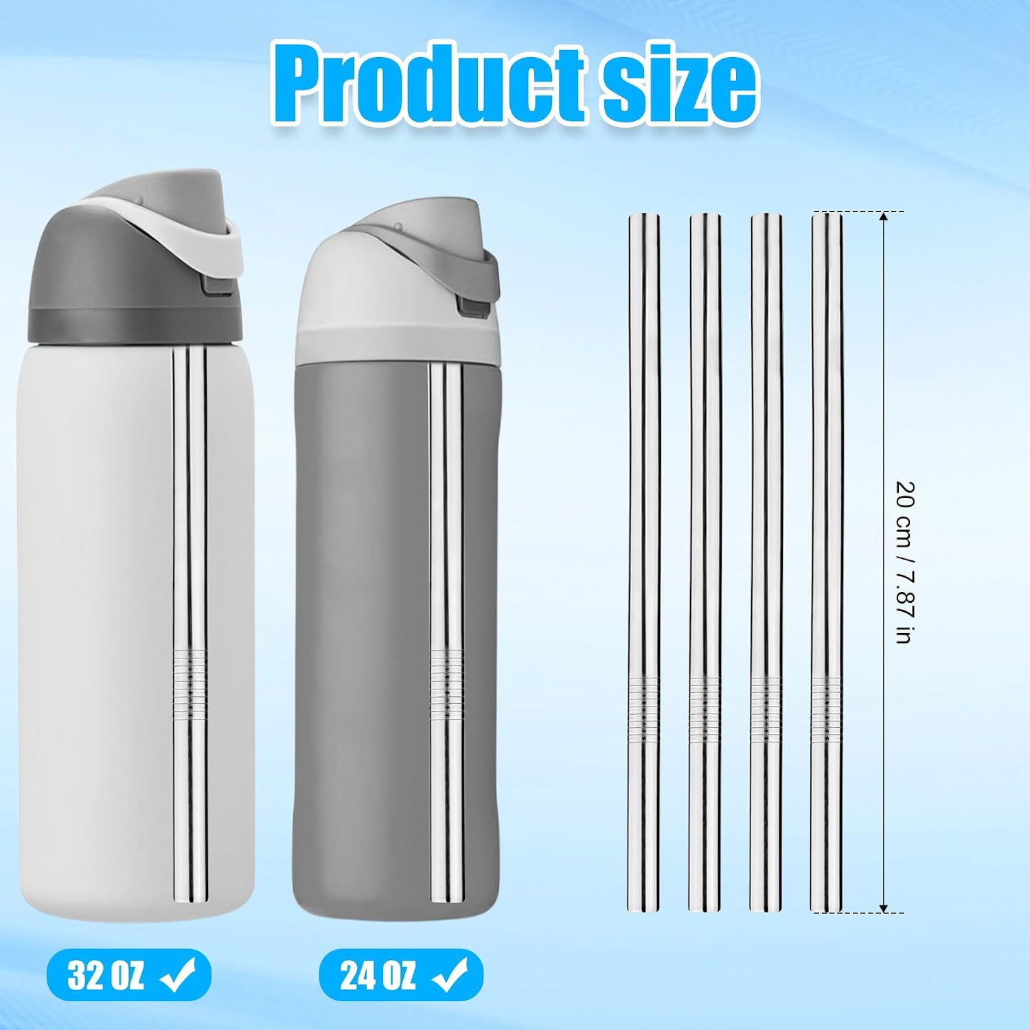 4 count Water Bottle Straws for  24oz 32oz, Stainless Steel Metal Straws  with 2 Straw Cleaners  Tumbler Bottle Accessories  for Indoor Outdoor  Trips