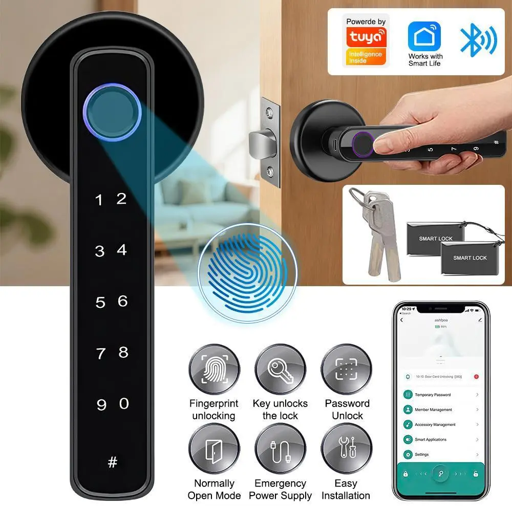 【BackToSchool】Upgraded Smart Door Lock, Biometric Fingerprint & Bluetooth Password Keyless Keypad Entry, Fits Door Thickness 30mm-55mm
