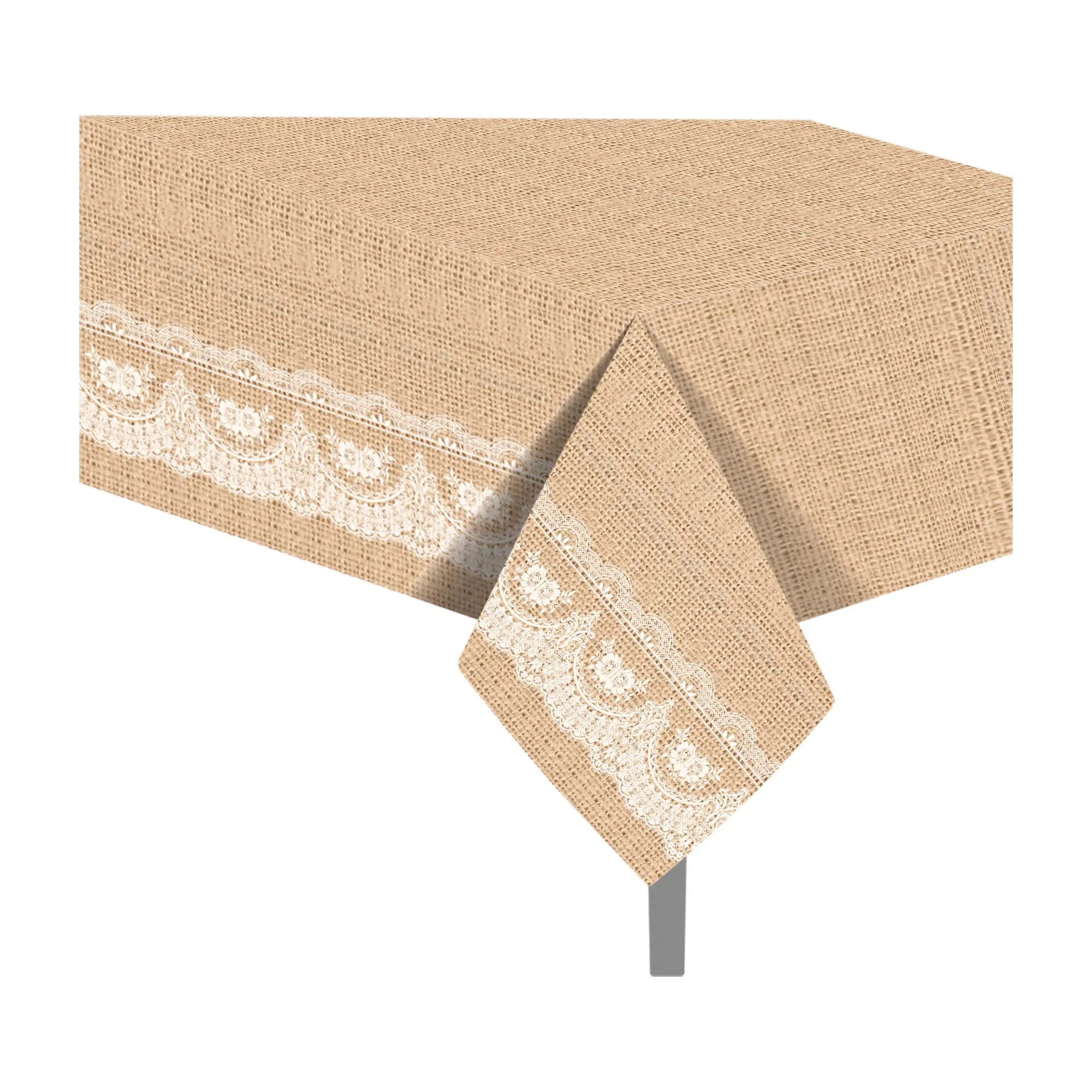 1 Piece Linen Lace Disposable Tablecloth, 130x220cm, Waterproof Pe Table Cover, Birthday, Wedding, Holiday Party Decorations