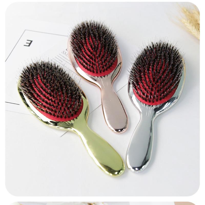 Luxury Pig Bristle Massage Comb, Four Color Options, Gold Silver Colors, Anti-Static Hair Brush, Styling Tool, Single Item