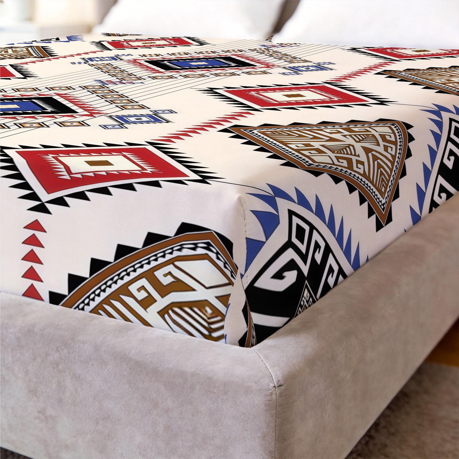 3-Piece Bohemian Style Patterned Bed Sheet Set, Boho Sheets, Including 1 Bed Sheet And 2 Pillowcases (Excluding Pillow Core), Comfortable Bedding, Non Slip Suitable For Bedrooms, Suitable For Children And Teenagers As Gifts And Decorations