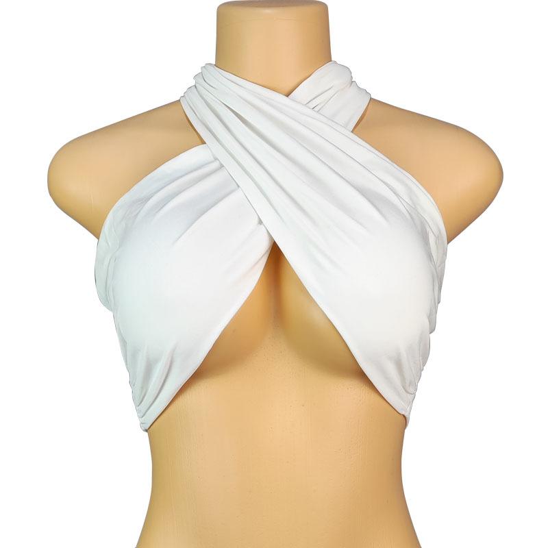 Sexy Tank Top Cross Bandage Backless Sleeveless Halter Crop Tops Women Bare Midriff Camisole Female Tube Top Cropped Vest