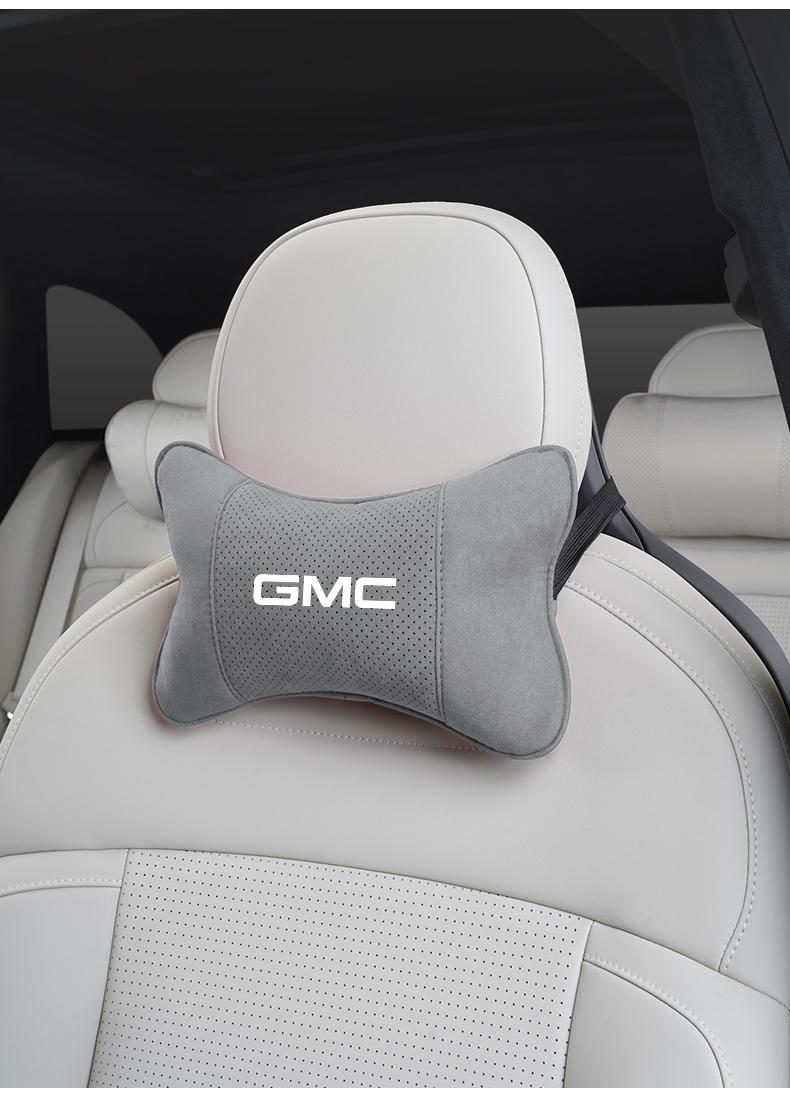 Car Suede Headrest Neck Support Auto Seat Accessories For GMC Terrain Sierra Canyon Yukon Acadia Savana Denali AT4 Granite