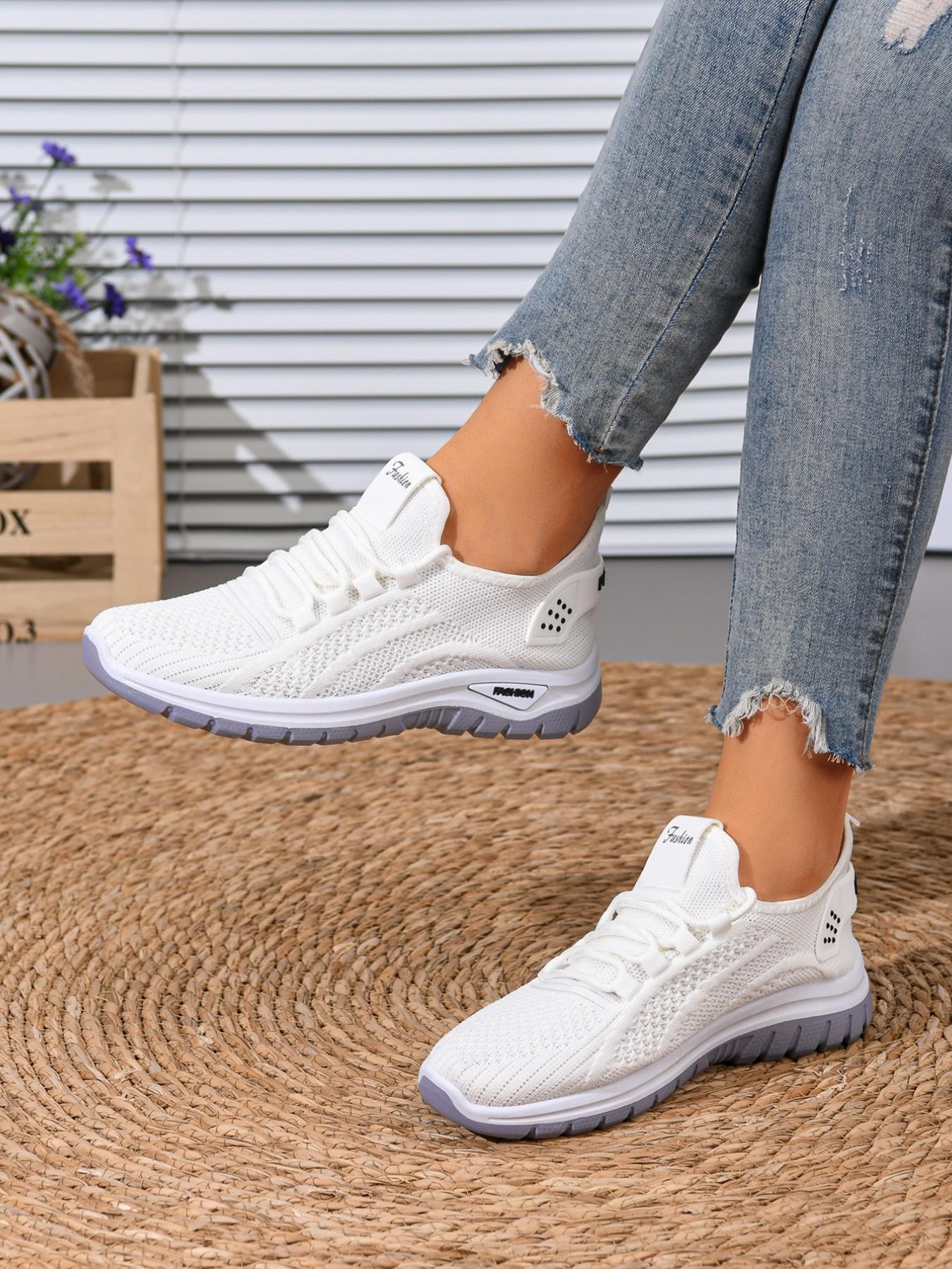 Women's Fashion Slip-On Walking Shoes, Lightweight Flyknit Upper, Casual Daily Wear, All Seasons, Textile Material, PVC Sole