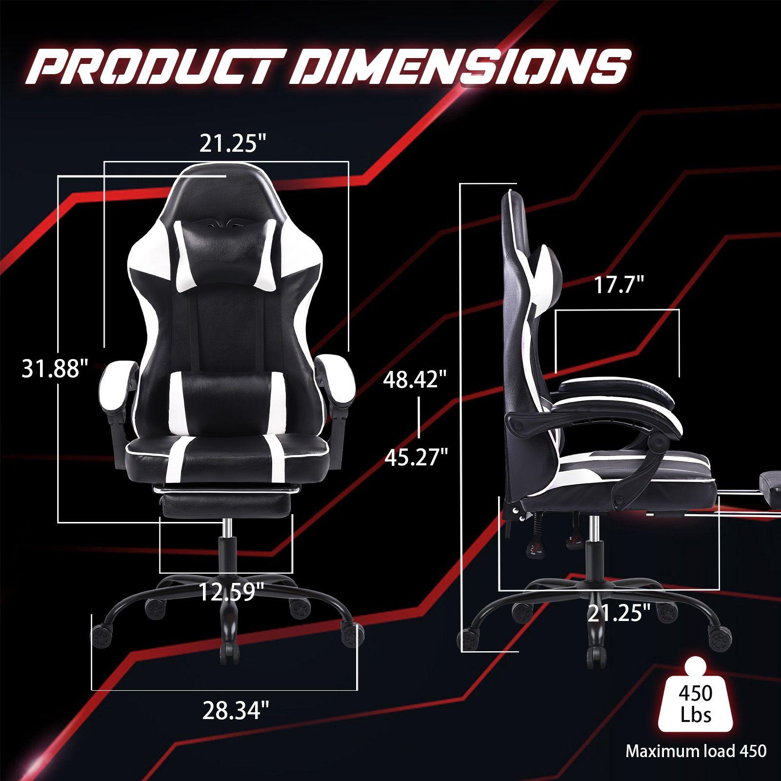 Bellemave Video Game Chairs for Adults PU Leather Gaming Chair with Footrest 360°Swivel Adjustable Lumbar Pillow Comfortable Computer Chair Ergonomic Design