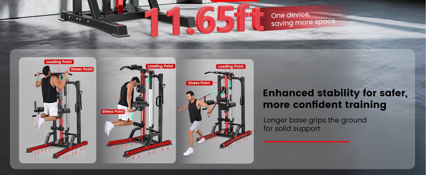 Pooboo Pull Up Bar Power Tower Dip Station,Cable Machine-Integrated 450LBS Multi-Function Adjustable Height Fitness Strength Training Equipment for Home Gym Strength Training Equipment