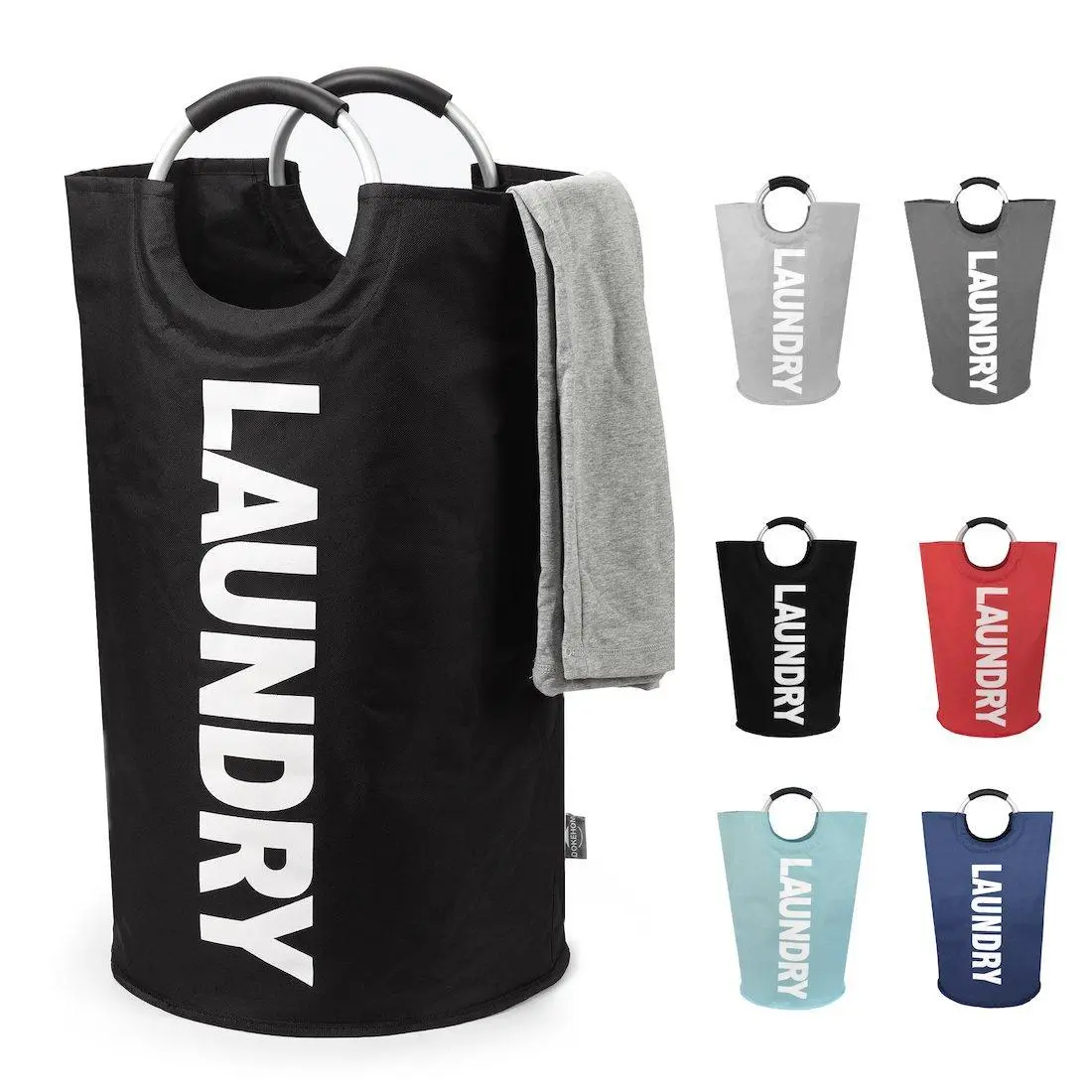 90L XX-Large Oxford Fabric Soft Laundry Basket - Freestanding Tall Aluminum Frame Long-Lasting Collapsible Black Laundry Hamper