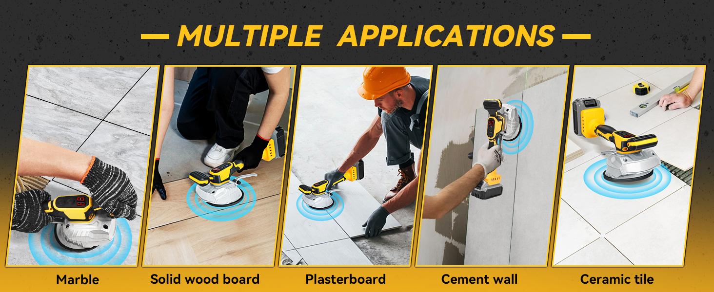Tile Vibration Leveling Machine Compatible with Dewalt 20V Li-ion Battery, Battery NOT Included, With 8 Adjustable Speed, Suction Cup, Digital Display for Floor Tile Wall