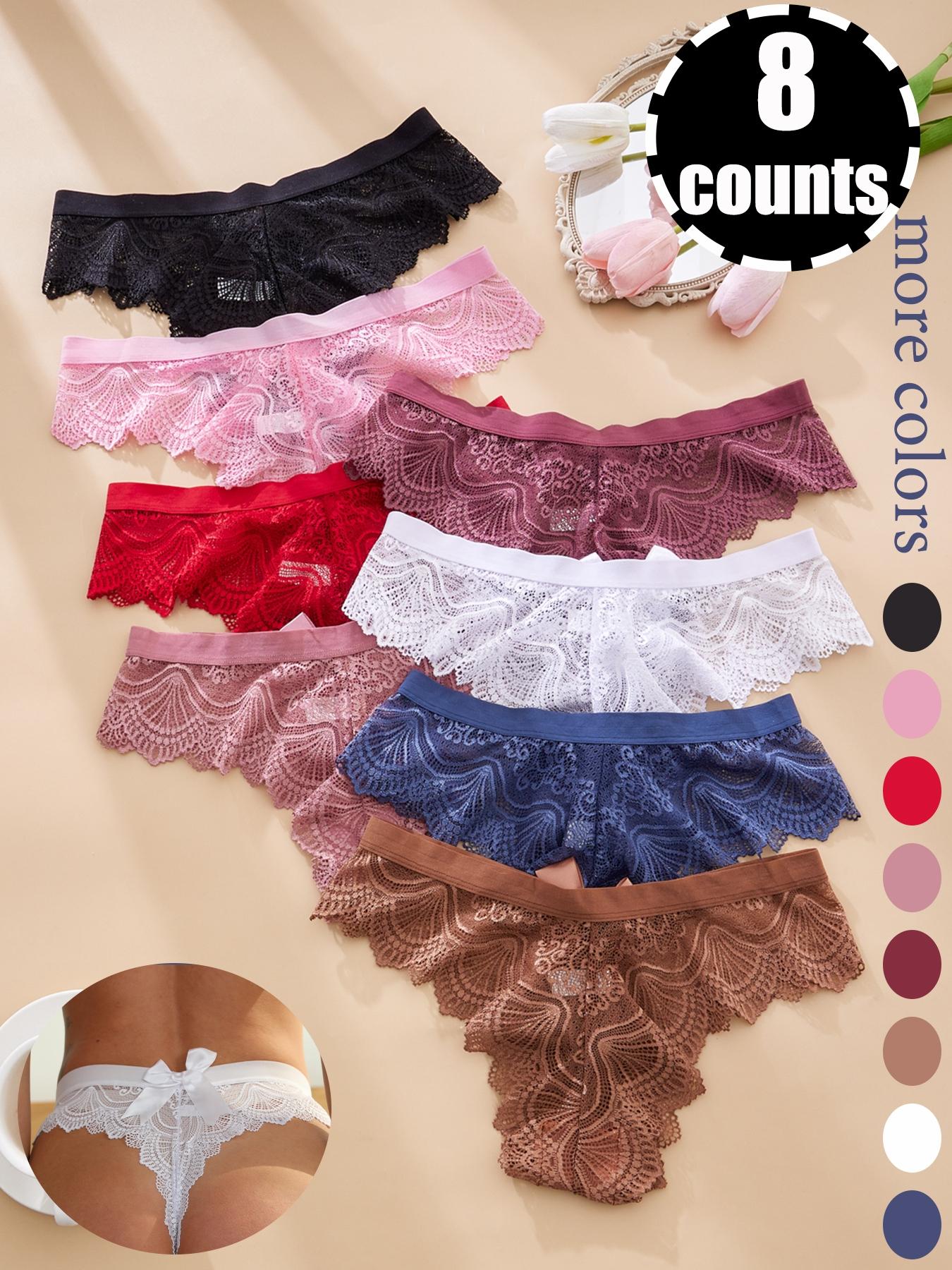 Women's Lace Back Bow Panties, High Elasticity Fitted Comfort Thongs, Pure Color Elegant Chic Sexy Underwear, Suitable for Special Occasions, All Seasons Wear, Womenswear, Stretchy Panties