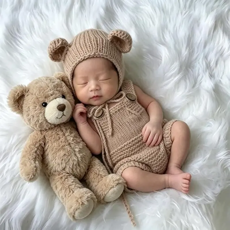 2pcs/set Newborn Photography Props, Handmade Yarn Knit Set, Cute Bear Hat and Shorts, Newborn Photo, Baby Photography Accessories
