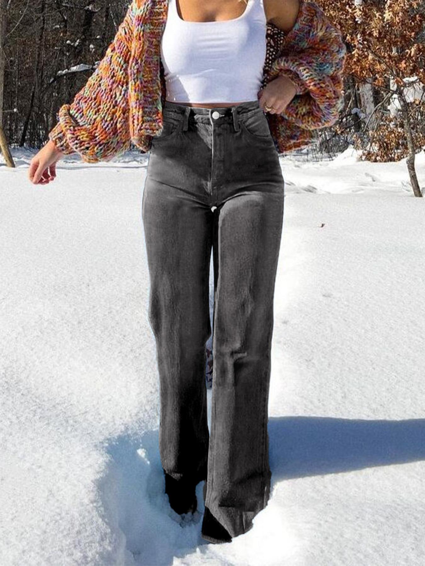 Women's Elastic Washed Casual Light Blue Wide-Leg Jeans, Loose-Fitting All-Season Denim Jeans for Daily Wear & Dates