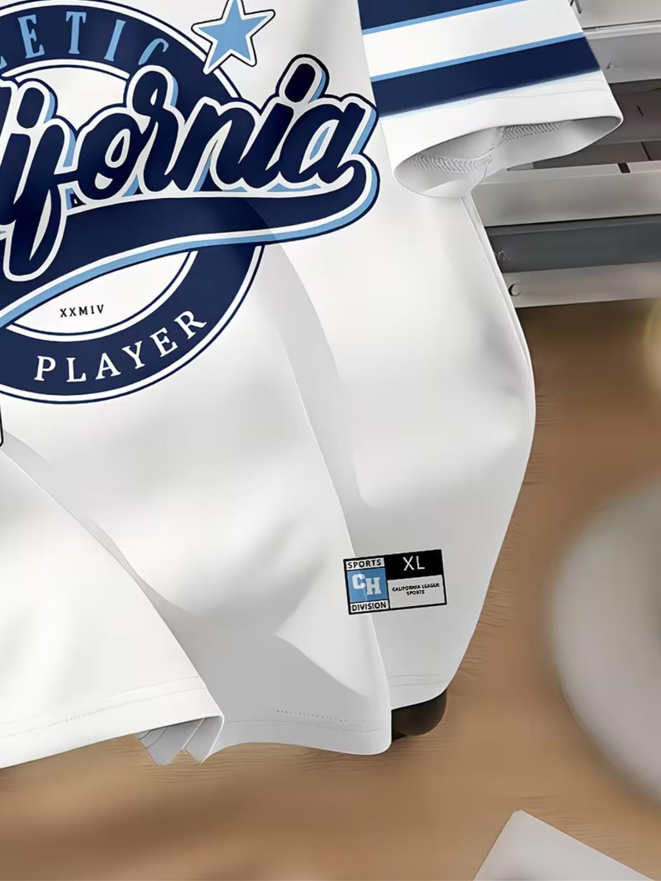 Short Sleeve T-Shirt, Sporty Retro Style, Line Neckline, C Logo, 1987 Sport Division, Blue Stripes, Casual Wear