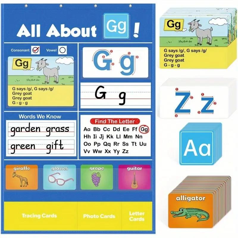 New Alphabet Learning Pocket Chart, Letter Study Sleeve Table Diagram, Educational Toy for Kids, Easy-To-Use Design, Visual Learning Tools, Classroom Supplies Charts