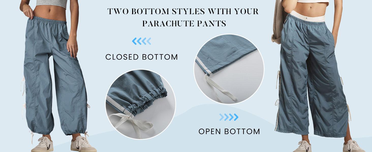 UANEO Women's Parachute Style Elastic High Waist Full Twist Hiking Cargo Pants with Adjustable Cuffs Womenswear Casual Bottom