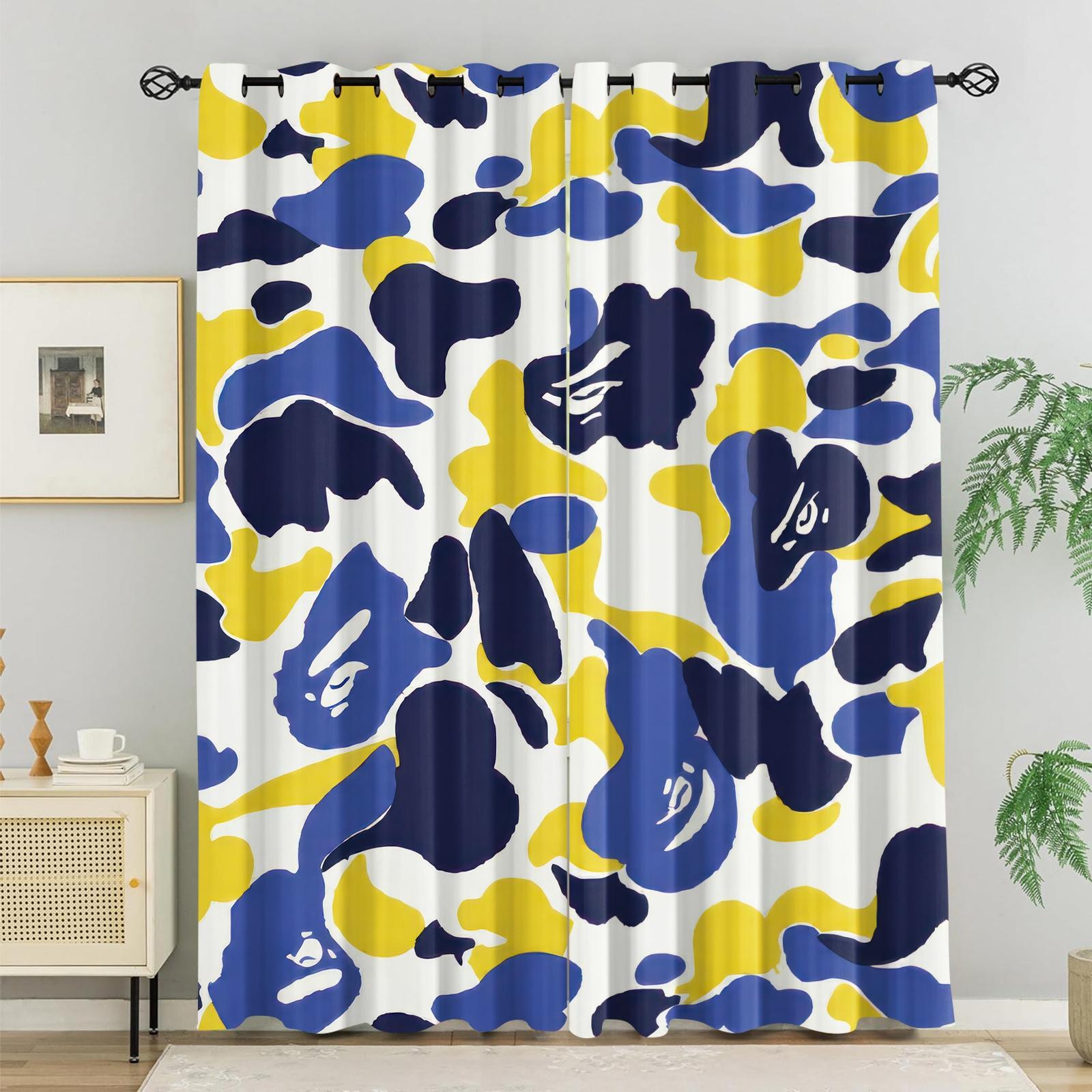 2 PCS Cartoon Camouflage Anime Style Blackout Curtains, Youthful Personalized Decorative Window Curtains, Easy to Open & Install, 85% Blackout Rate, Perfect Housewarming Christmas Birthday Gift for Teens & Trendy Toy Lovers