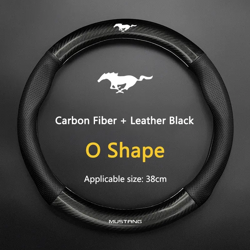 38cm Car Steering Wheel Cover, Carbon Fiber Leather, Anti-Slip, Fashionable, for Ford Mustang, Focus, Fusion, Fiesta, Mondeo