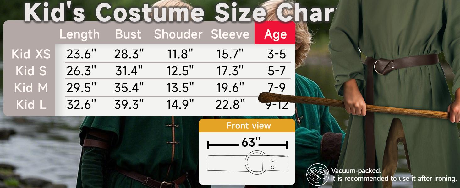 Kids Medieval Pirate Costume Tunic Renaissance Knight Warrior Viking LARP Halloween Green Boys Tops