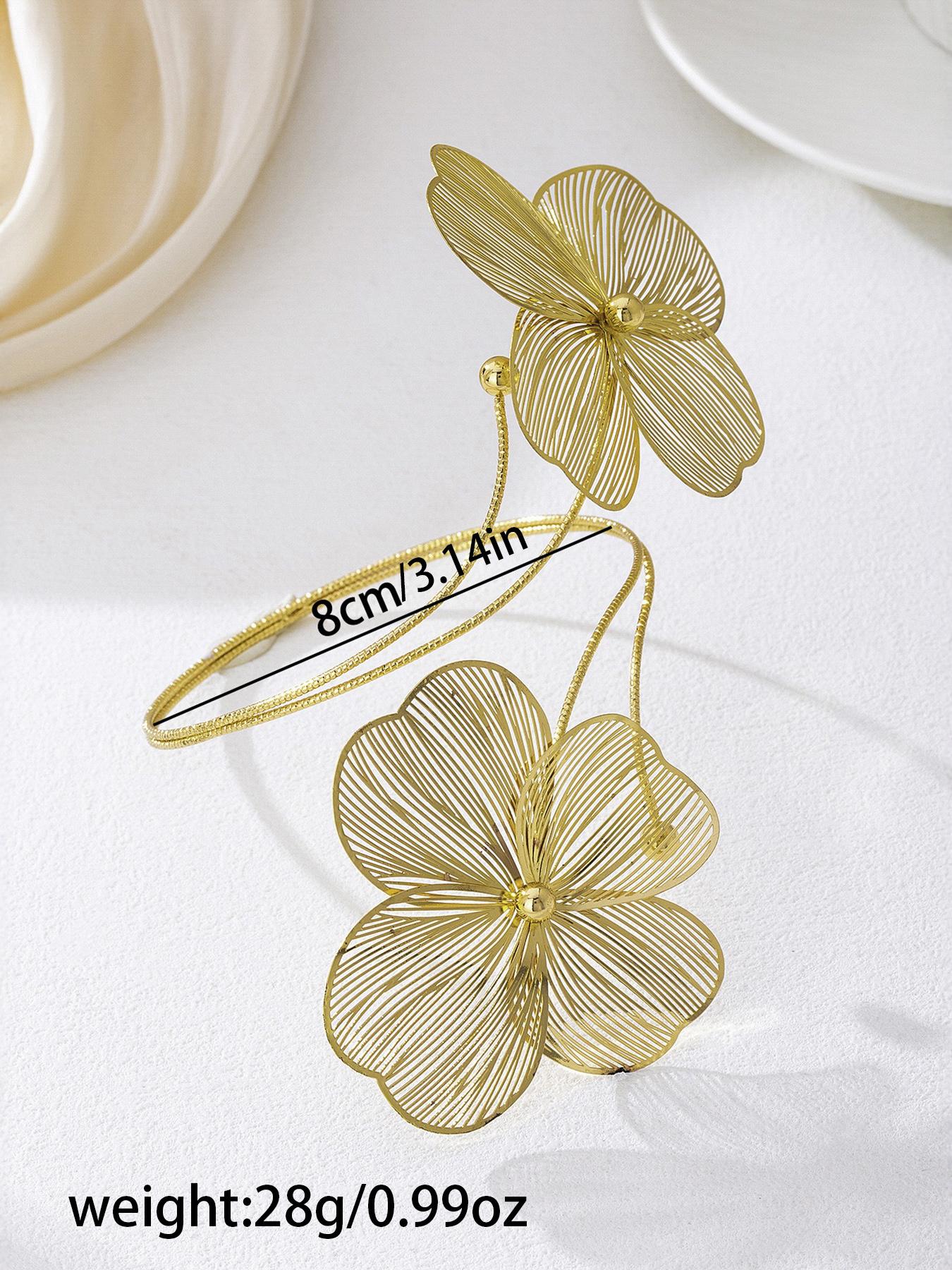 Gold Openwork Floral Bracelet — Women's Upper Arm Cuff | Personalized, Stylish Accessory & Gift for Festivals and Parties | Gold Bohemian-Style Jewelry