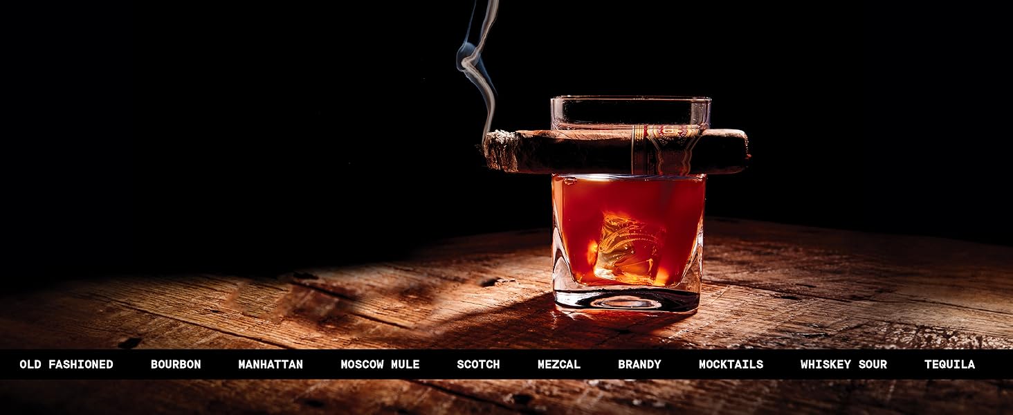 Premium Cigar Glass, 9 oz – Glassware to Hold Your Drink and Cigar in One Hand with the Cigar Holder Glass – Double Old Fashioned Glass with Built-In Cigar Notch for Effortless Enjoyment