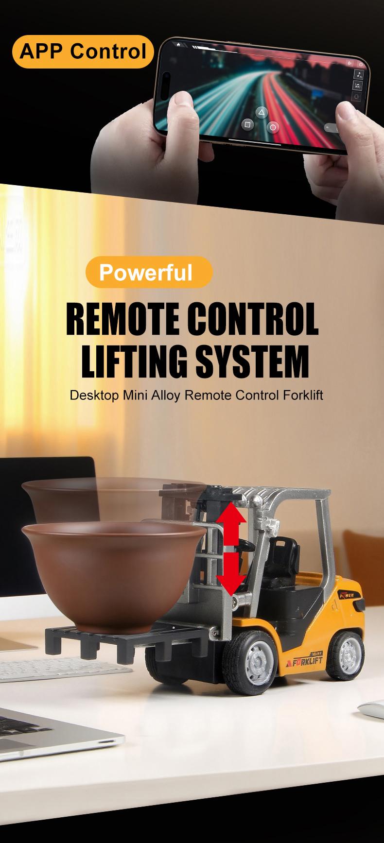 Mini Dump Mini Forklift Toy, 1:64 Scale Truck Remote Control Car with Lights, Electric Construction Vehicle Toy, Fun Birthday Christmas Gifts