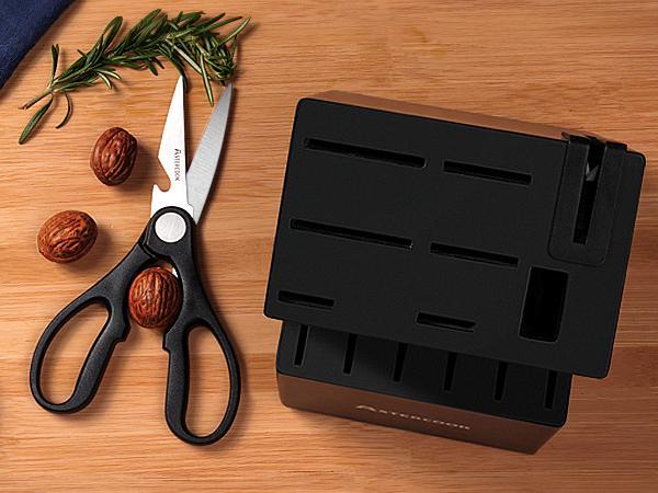 Astercook 15-Piece Knife Set with Built-in Sharpener, Stainless Steel, Dishwasher Safe, PP Handles, Hardwood Finish for Chopping and Dicing - Cutting Kitchen Kitchenware Modern Block Steak German