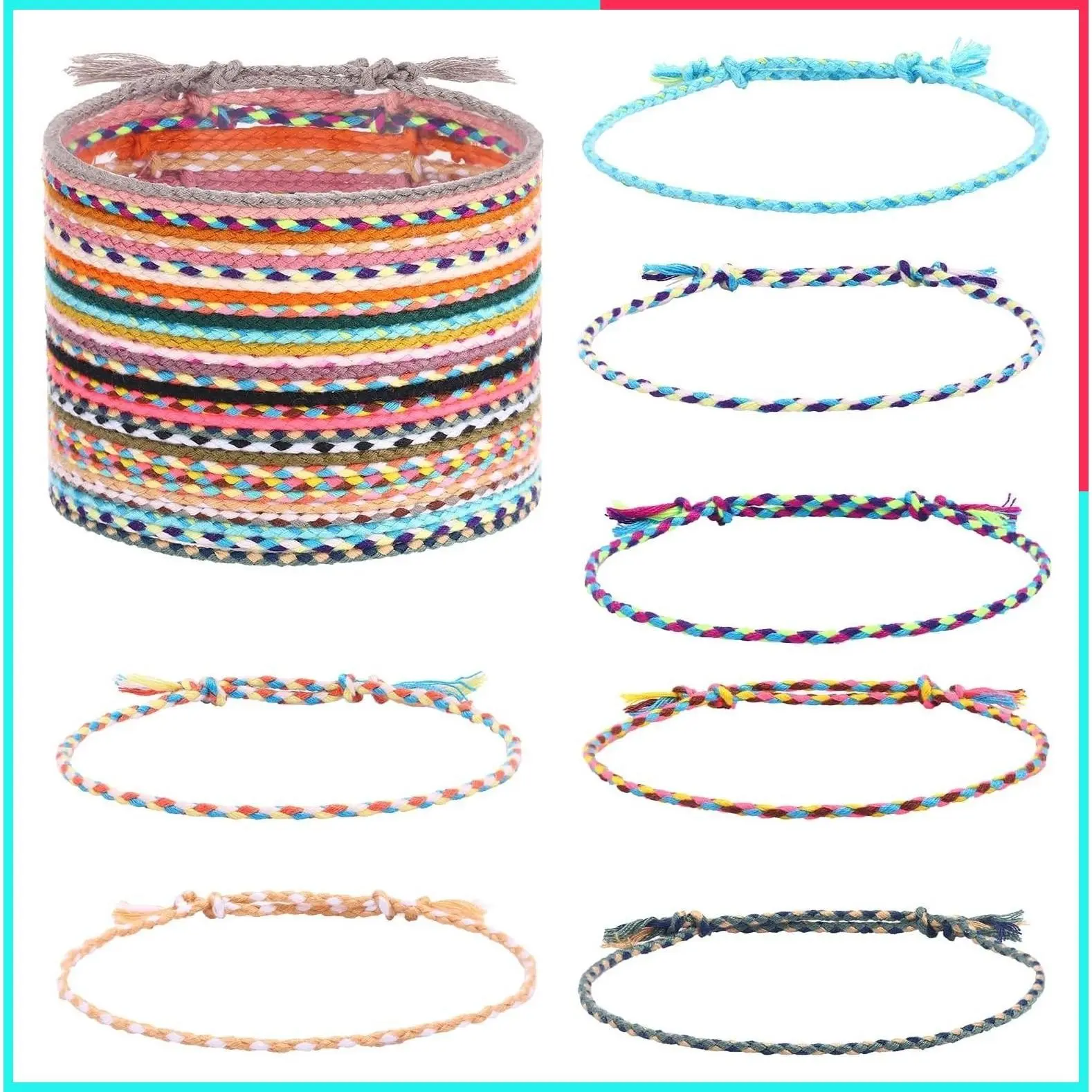 30-36 Pcs Handmade Woven Friendship Bracelets for Women, Colorful Braided Adjustable String Bracelets, Perfect Matching Accessory
