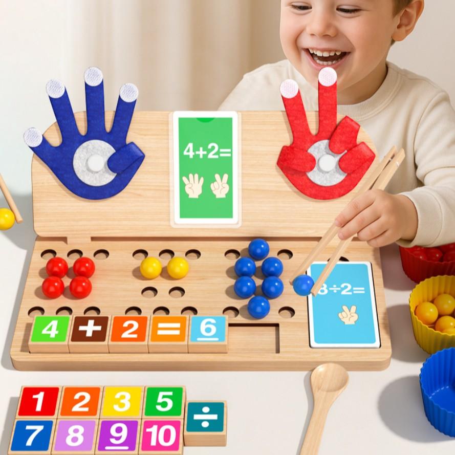 Wooden Math Board, Finger Counting, Addition Subtraction Cognitive Board, Number Matching, Logic Training, Educational Gift
