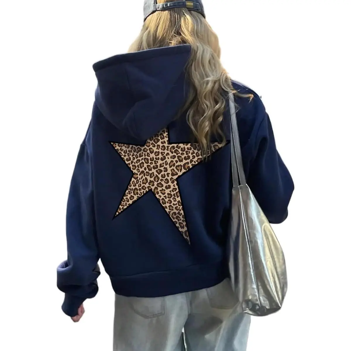 Star Graphic Oversized Y2K Leopard Print Cheetah Hoodie Streetwear Unisex Pullover Top