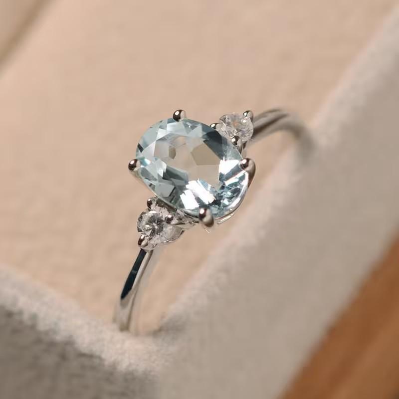 Elegant Promise Ring Adjustable Open Design, Embedded Light Blue Oxidized Zircon Jewelry, Daily Fashion Accessory, Luxurious Gift