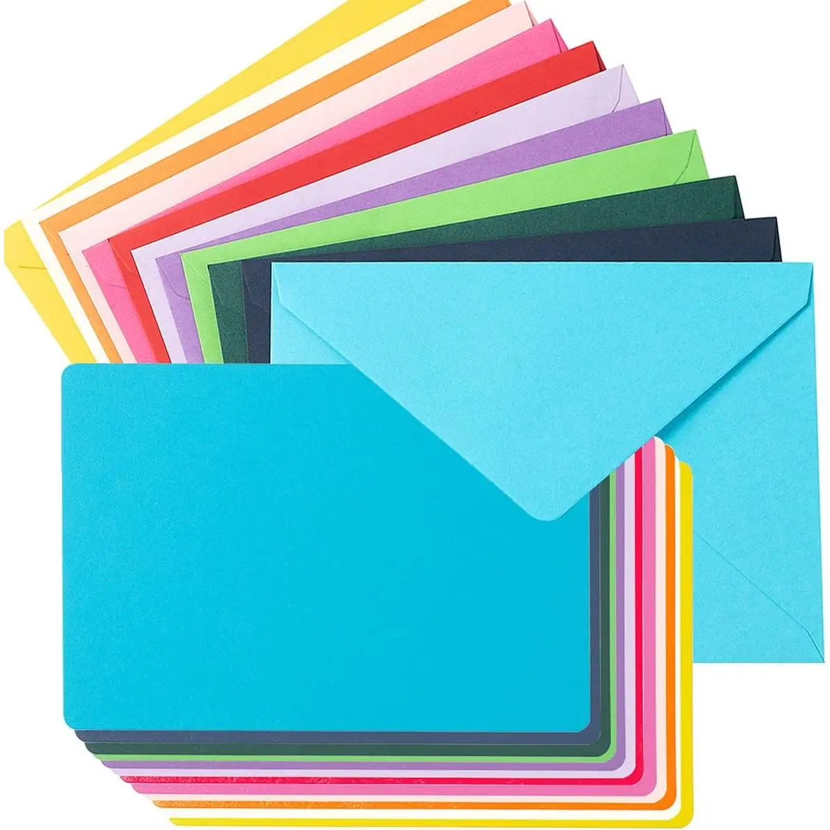 24-Pack Matched Colors A7 Gummed Envelopes with Easy Sealing + 5x7 Flat Synthetic Blank Cards, Office Stationery for Wedding Invitations
