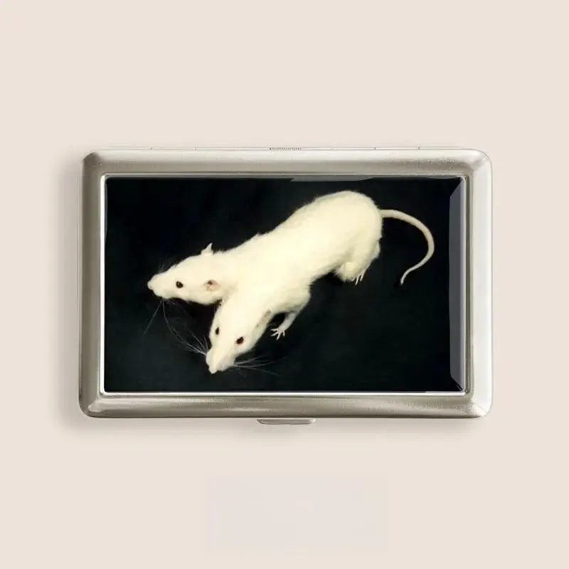 Vintage Two-Headed White Rat Metal Wallet & 100s Box, Novelty Blunt Holder & Sturdy Pocket Storage Case For Party, Festival & Unique Gift