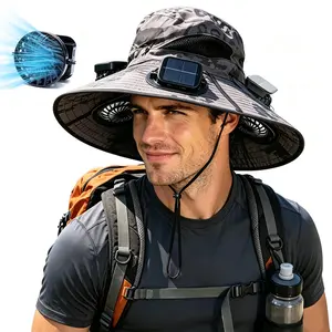 Triple-Fan Solar-Powered Bucket Hat - Rechargeable Cooling Sun Protection Cap for Outdoor Fishing, Summer Essential for Anglers, adjustable sunscreen hat,USA Summer Vibe summerwins high airflow, Hat With Fan, Solar Fan Outdoor Hat
