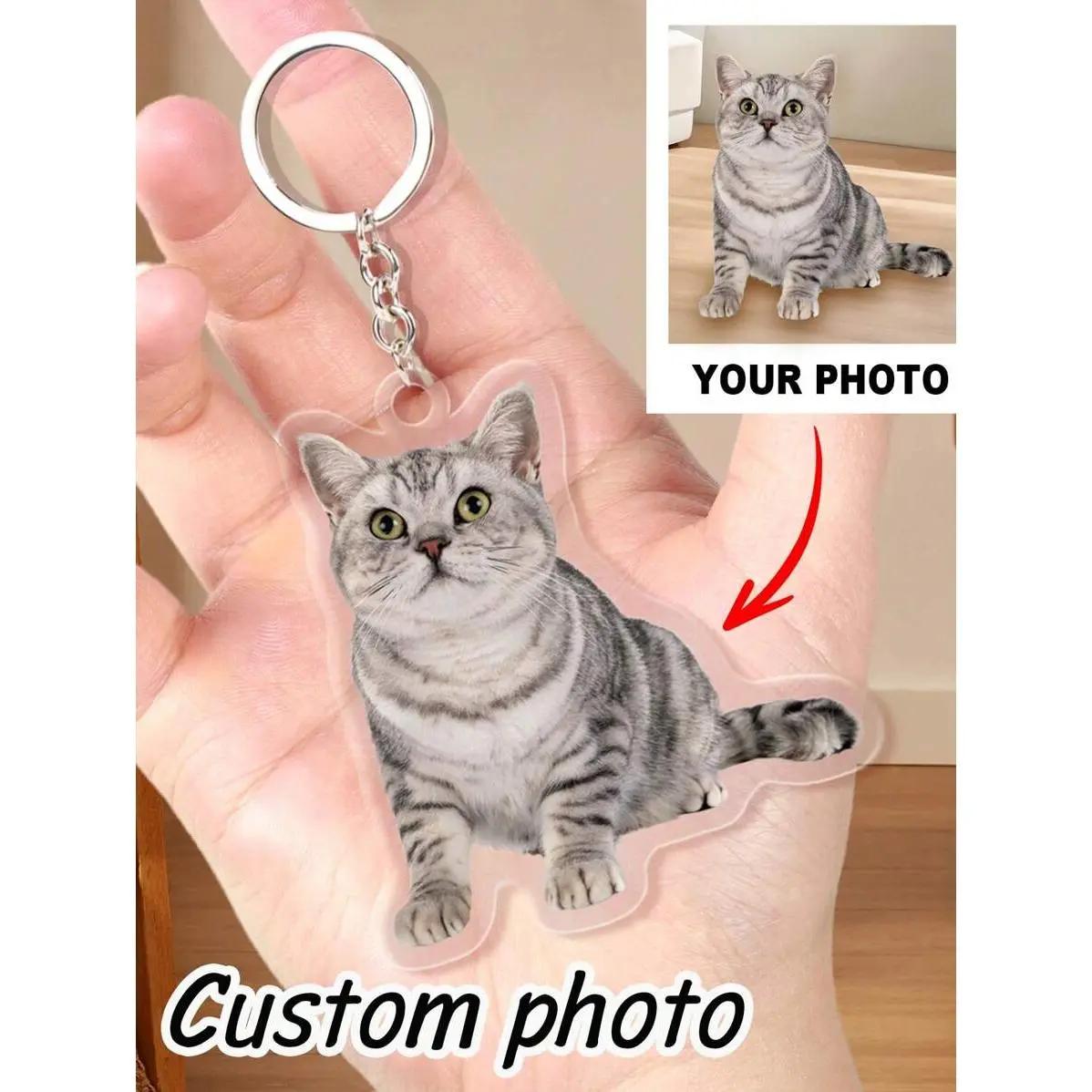 Custom Pet Photo Keychain, Personalized Acrylic Keychain, Customized Picture Pendant, Customizable Bag Charm, Valentine's, Anniversary,Birthday, Gift For Pet Lovers