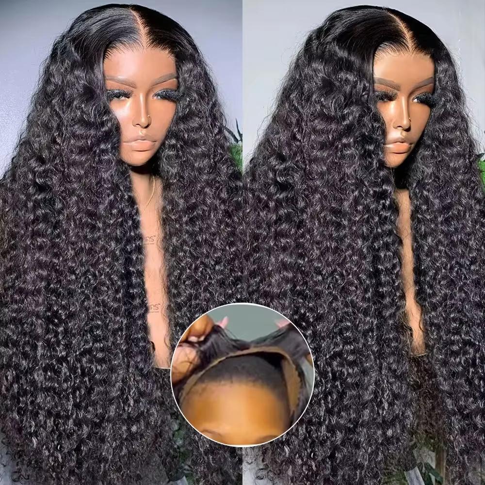 Bling Hair Easy Wear Ready and Go 5x5 HD Lace Closure Deep Wave Human Hair Wigs 6x4 Curly Glueless Wigs 180 Density Pre Plucked Pre Cut Pre Bleached Lace Wig For Women Beginner Friendly with Baby Hair #Summervibes