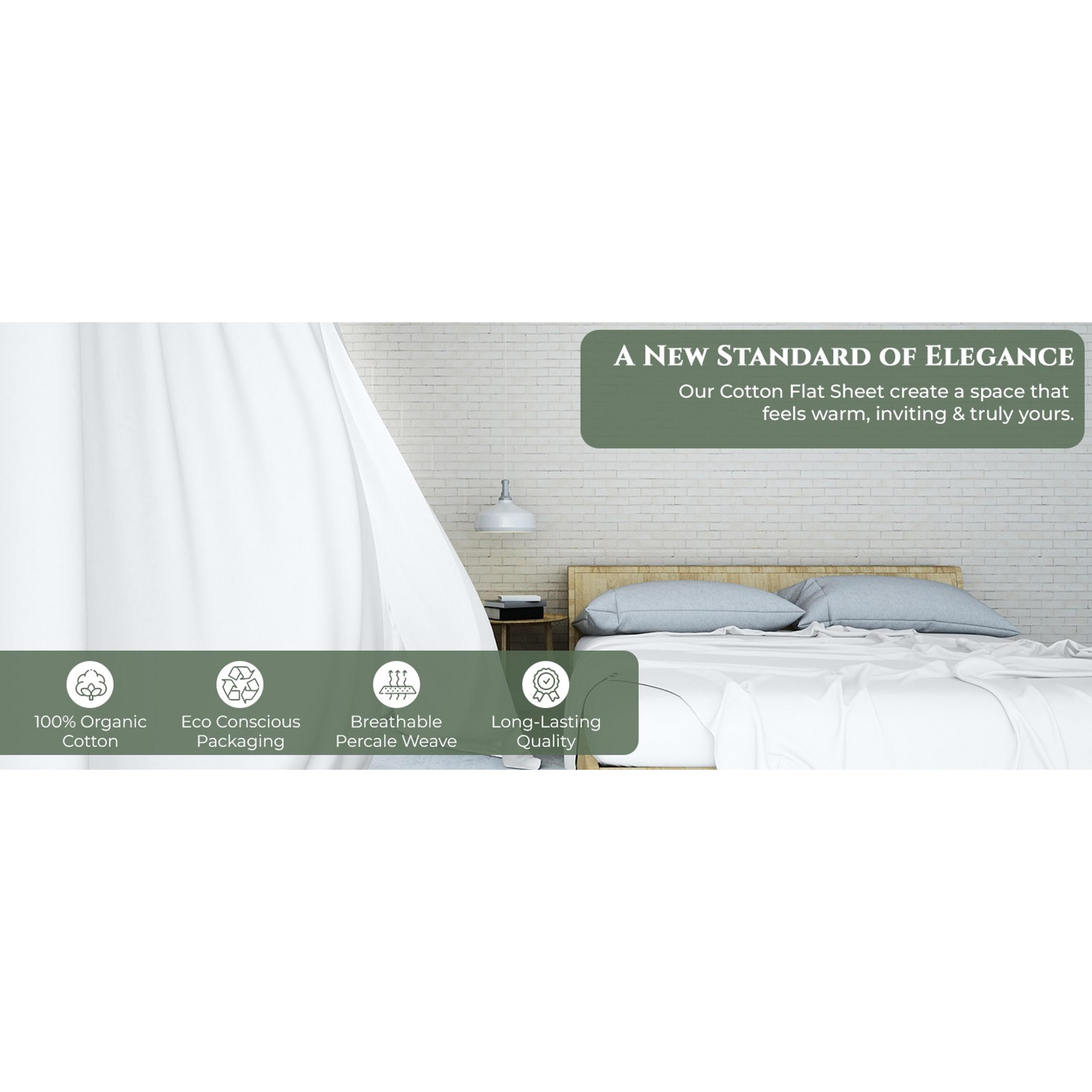 100% Organic Cotton King Size Flat Sheet - Percale Top Sheet - Lightweight & Super Soft White Bed Sheet Only (105" x 102", White)Gift