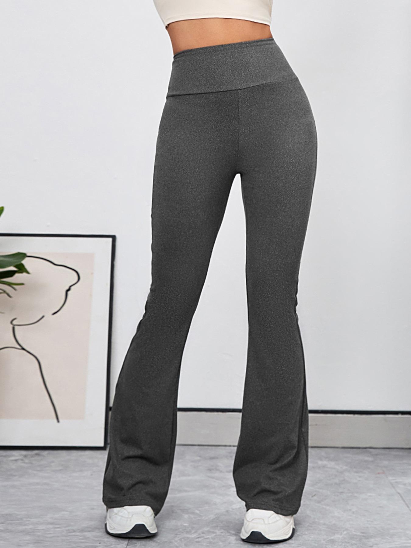 Women's Solid High Waist Flare Leg Sports Tummy Control Leggings, High Stretch Bell Bottom Yoga Leggings, Ladies Sportswear for Indoor Outdoor Wear, Fitness Yoga Pants, Stretchy High Waist