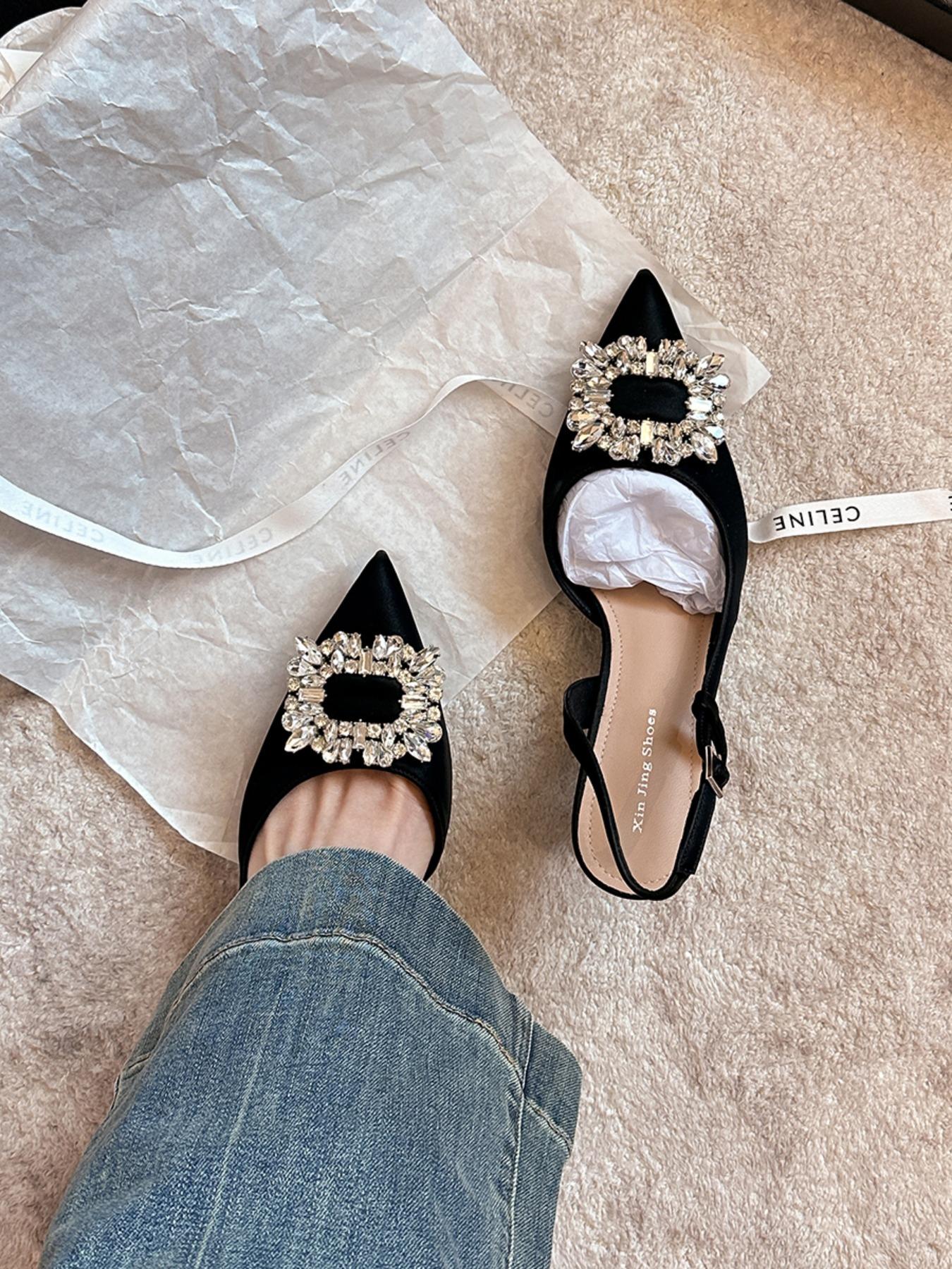 Women's Elegant Rhinestone Decorated Heels, Trendy Pointed Toe High Heel Shoes, Fashionable Heels for Party & Daily Wear