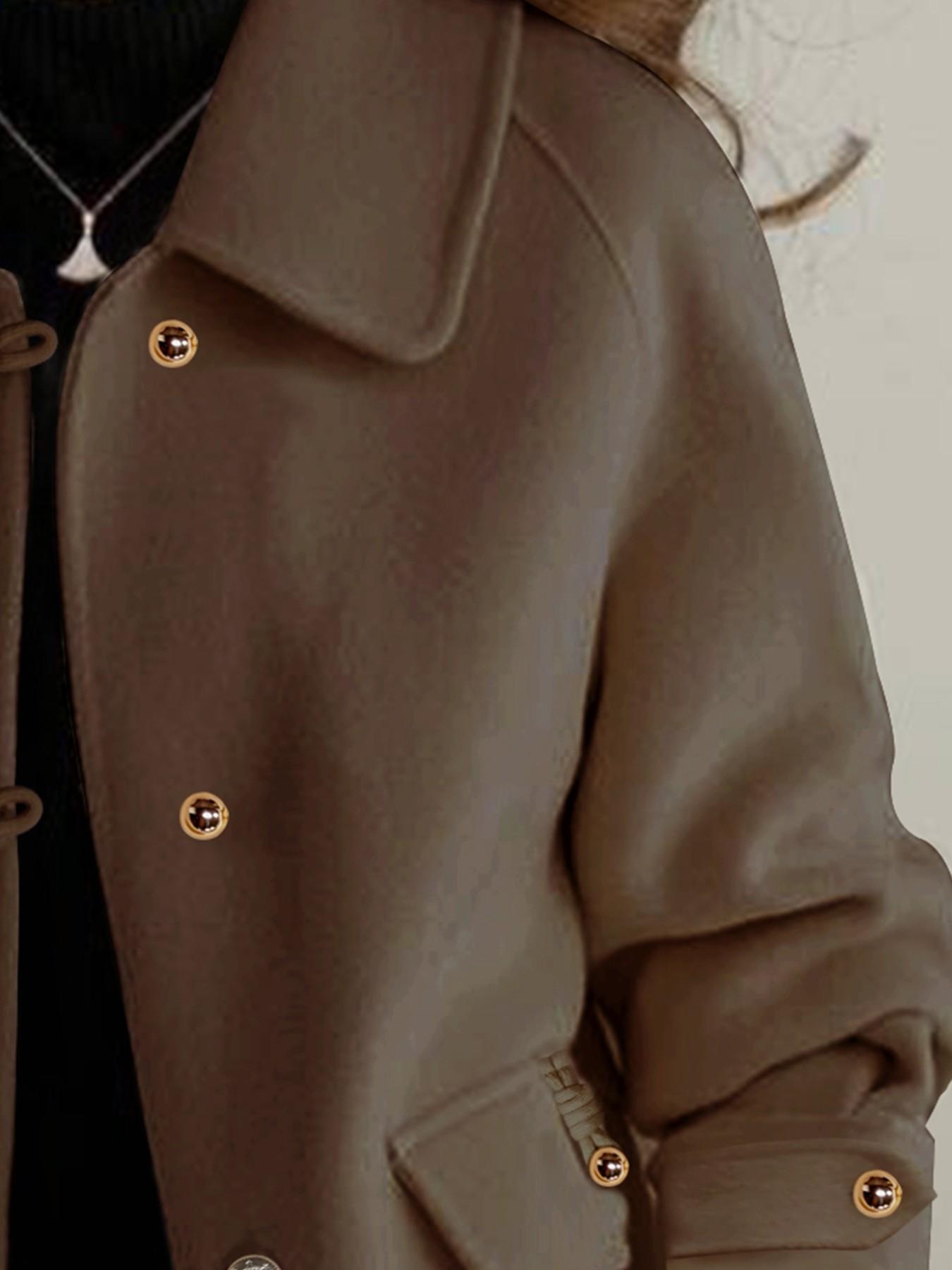 French Fashion Women's Autumn Winter Thicken Woolen Coat, Ladies Short Jacket, Elegant Casual Loose Double-Sided Floral Tweed Long Sleeve Pockets Outerwear